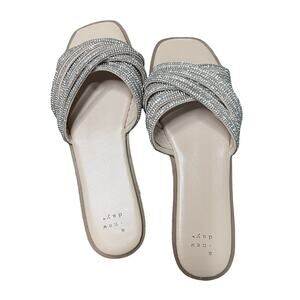A NEW DAY Felicia Rhinestone Slide Sandals Silver